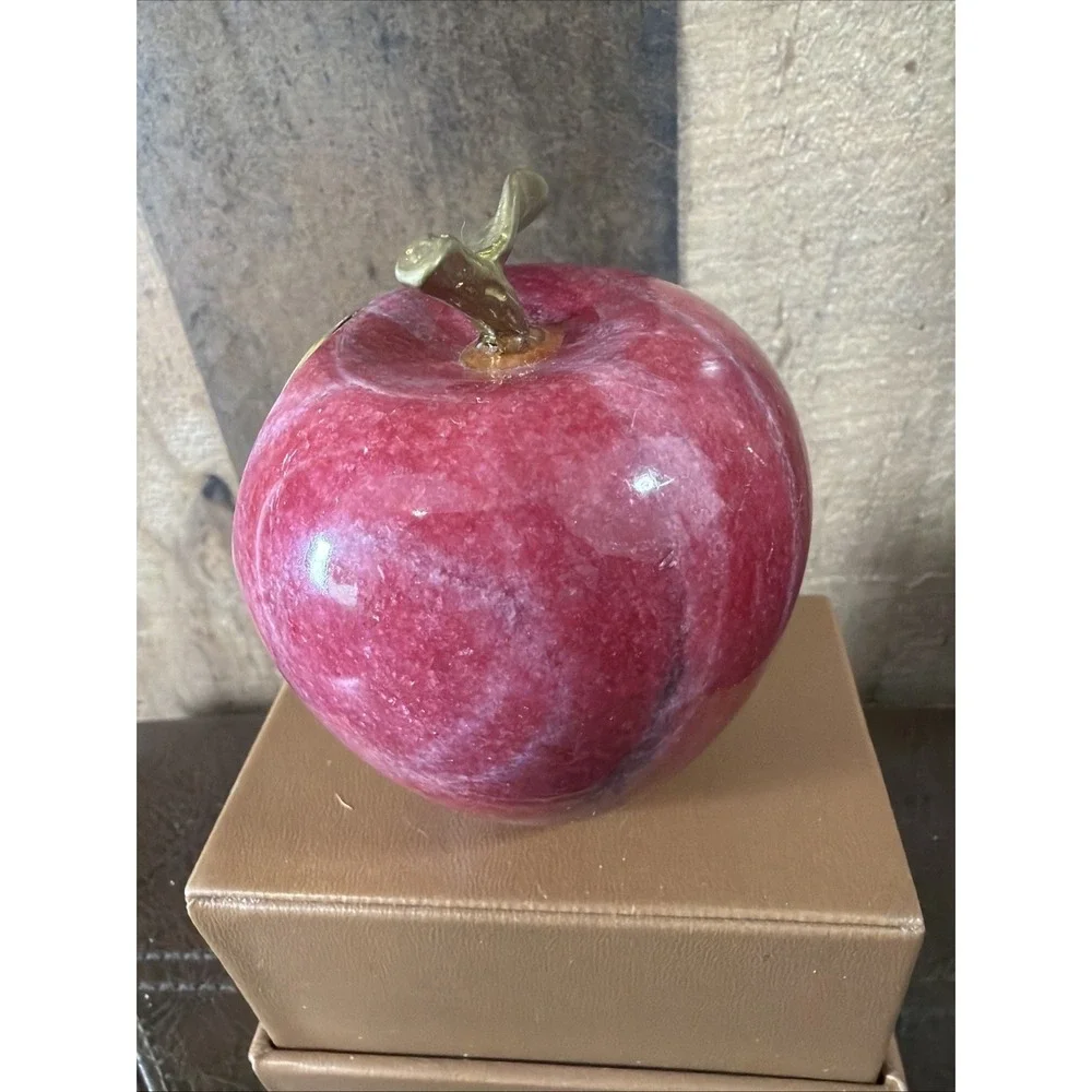 Andrea by Sadek Red Apple Polished Marble Paperweight Picture Frame Brass Stem